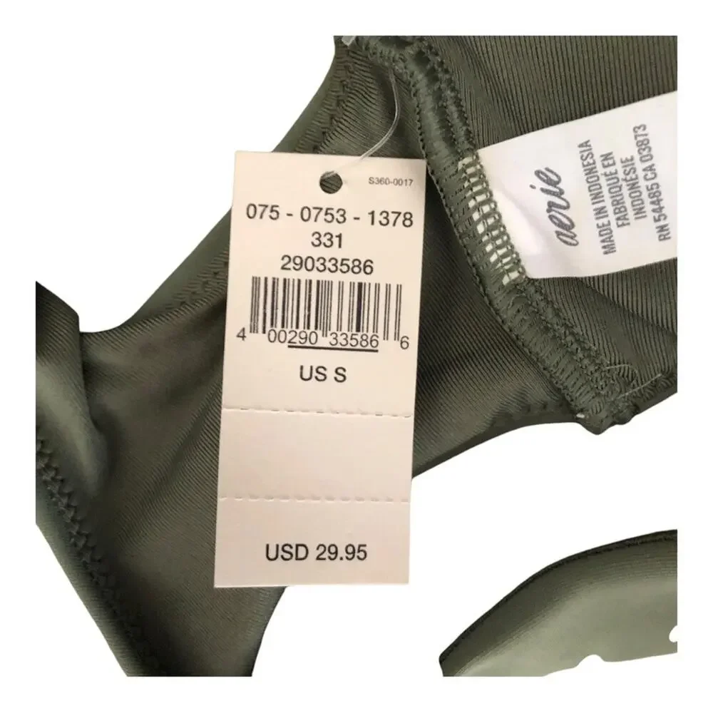 Aerie NWT Wide Strap Scoop Bikini Top Olive Fin Green Removable Pads Small